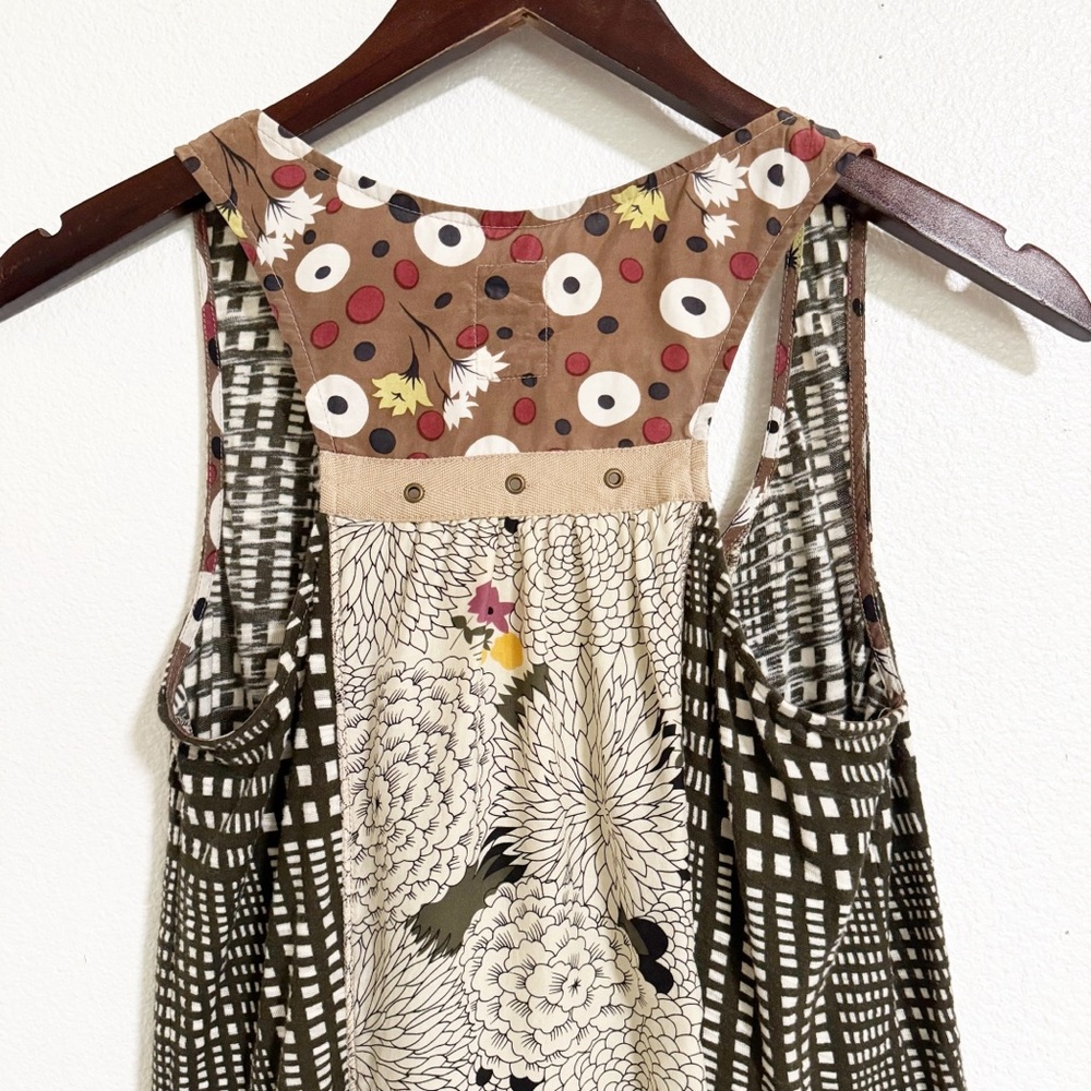 Anthro Tiny Floral Plaid Patchwork Silk Blend Tank - image 5